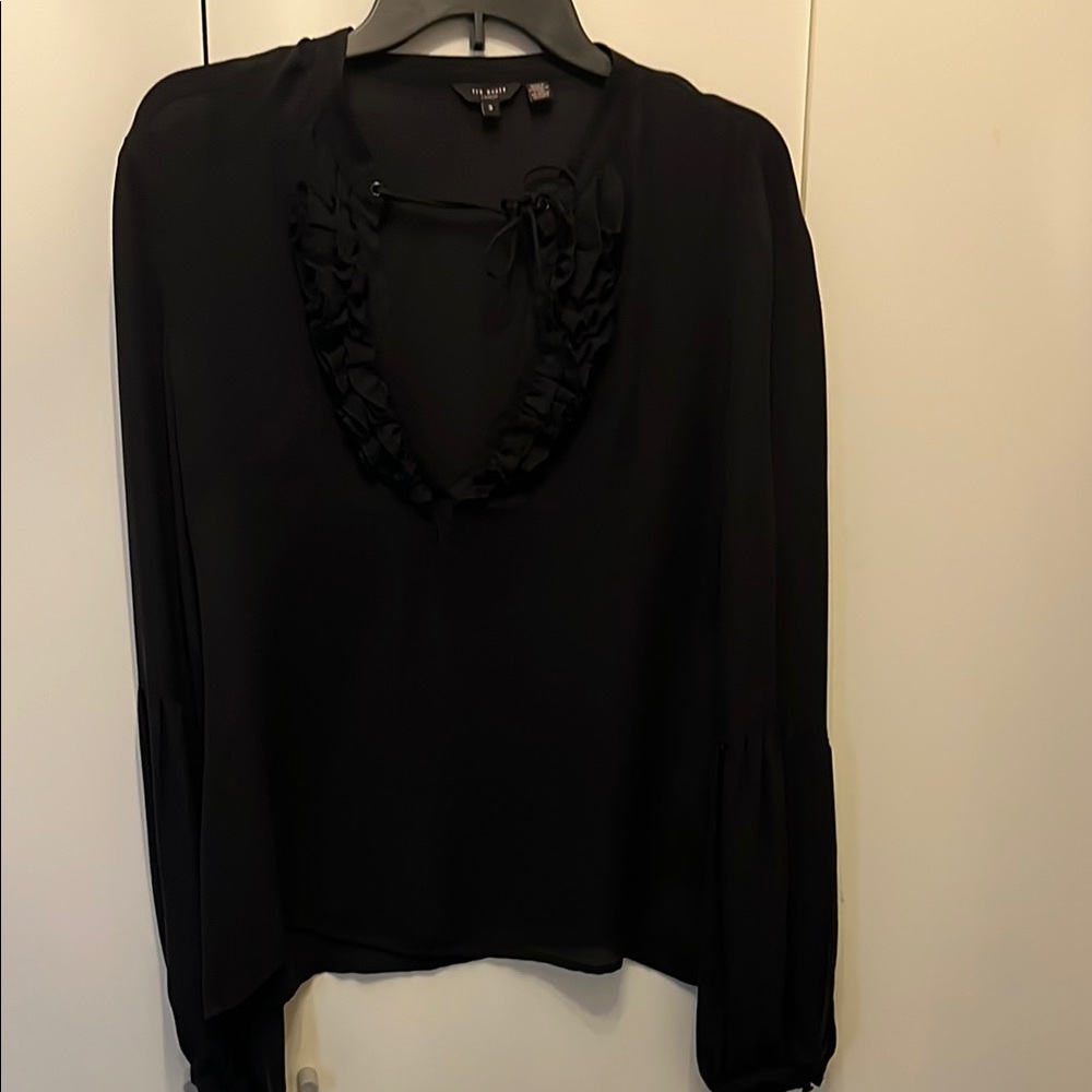 Ted baker  Black Ruffle V-Neck Blouse size 3